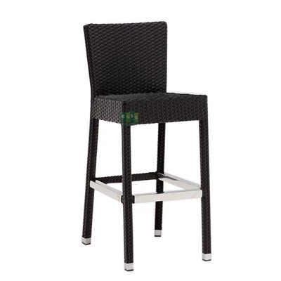 Tabourets de bar extérieurs en rotin noir en aluminium