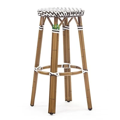 Tabourets de bar extérieurs ronds en rotin et aluminium